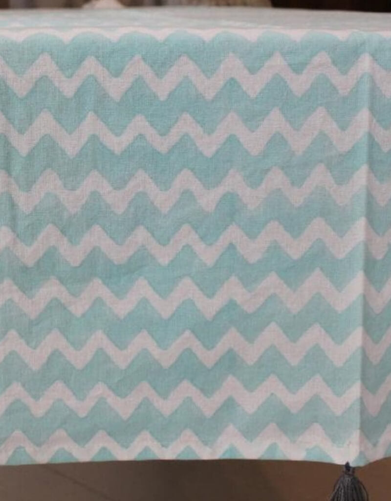 Table cover folded showing pattern repeat of hand block print | Myyra Jaipur