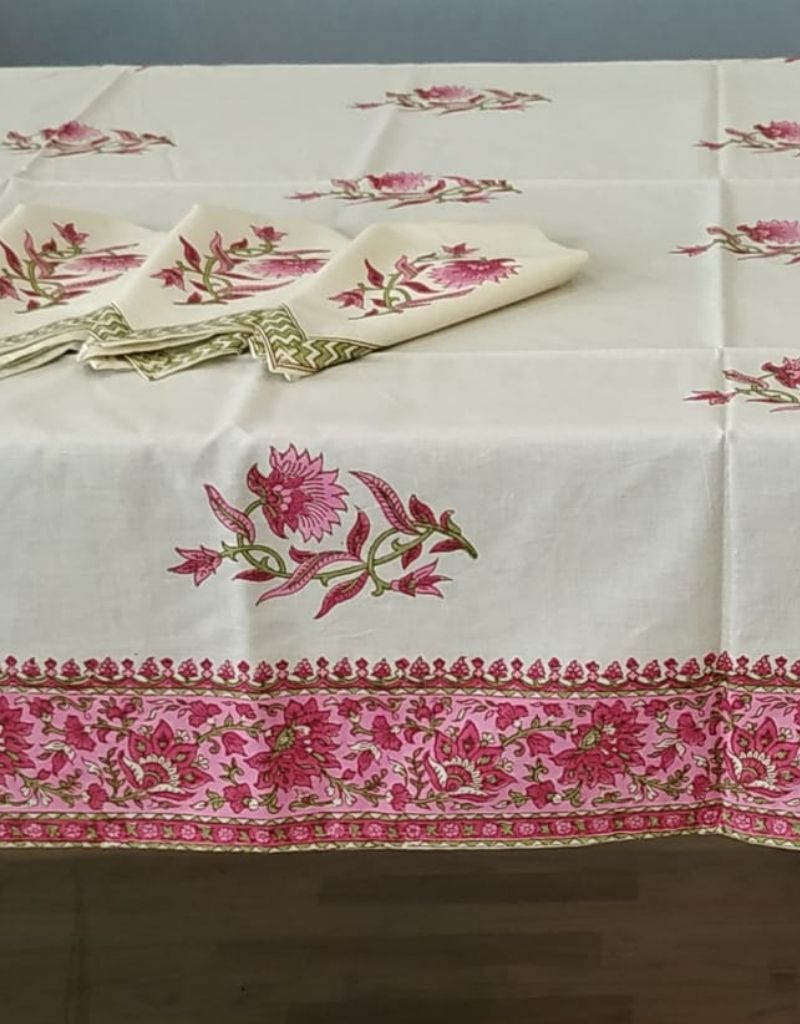 Table cover folded showing pattern repeat of hand block print | Myyra Jaipur