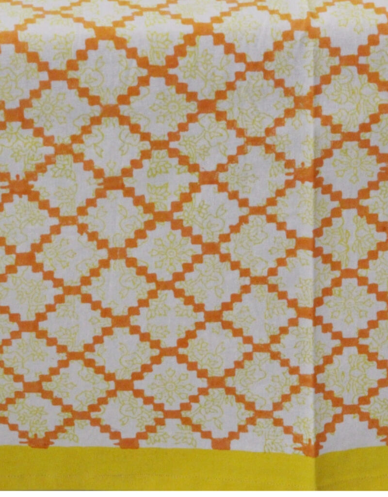 Table cover folded showing pattern repeat of hand block print | Myyra Jaipur