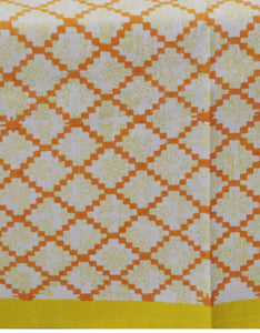 Yellow Border with Orange Check Hand Block Printed Table Cover