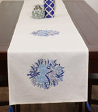 Close-up of hand block print on organic cotton table runner | Myyra Jaipur