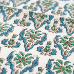 Close-up of hand block print on organic cotton running fabric | Myyra Jaipur