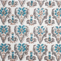 Turquoise & Grey Floral Buti Hand Block Printed Cotton Yardage