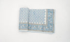 Close-up of hand block print on organic cotton dohar (lightweight cotton quilt) | Myyra Jaipur