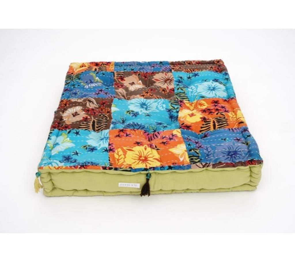 Floor cushion folded showing pattern repeat of hand block print | Myyra Jaipur