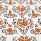 Close-up of hand block print on organic cotton running fabric | Myyra Jaipur