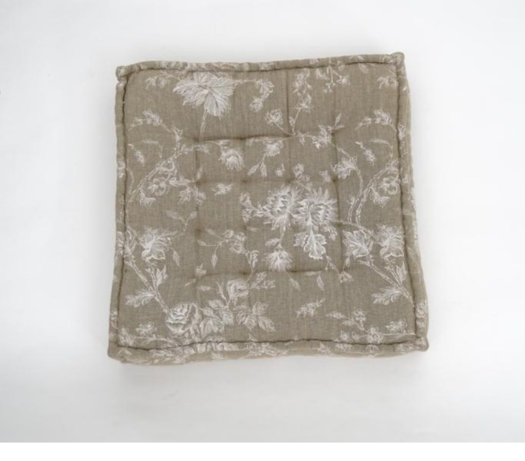 Close-up of hand block print on organic cotton floor cushion | Myyra Jaipur