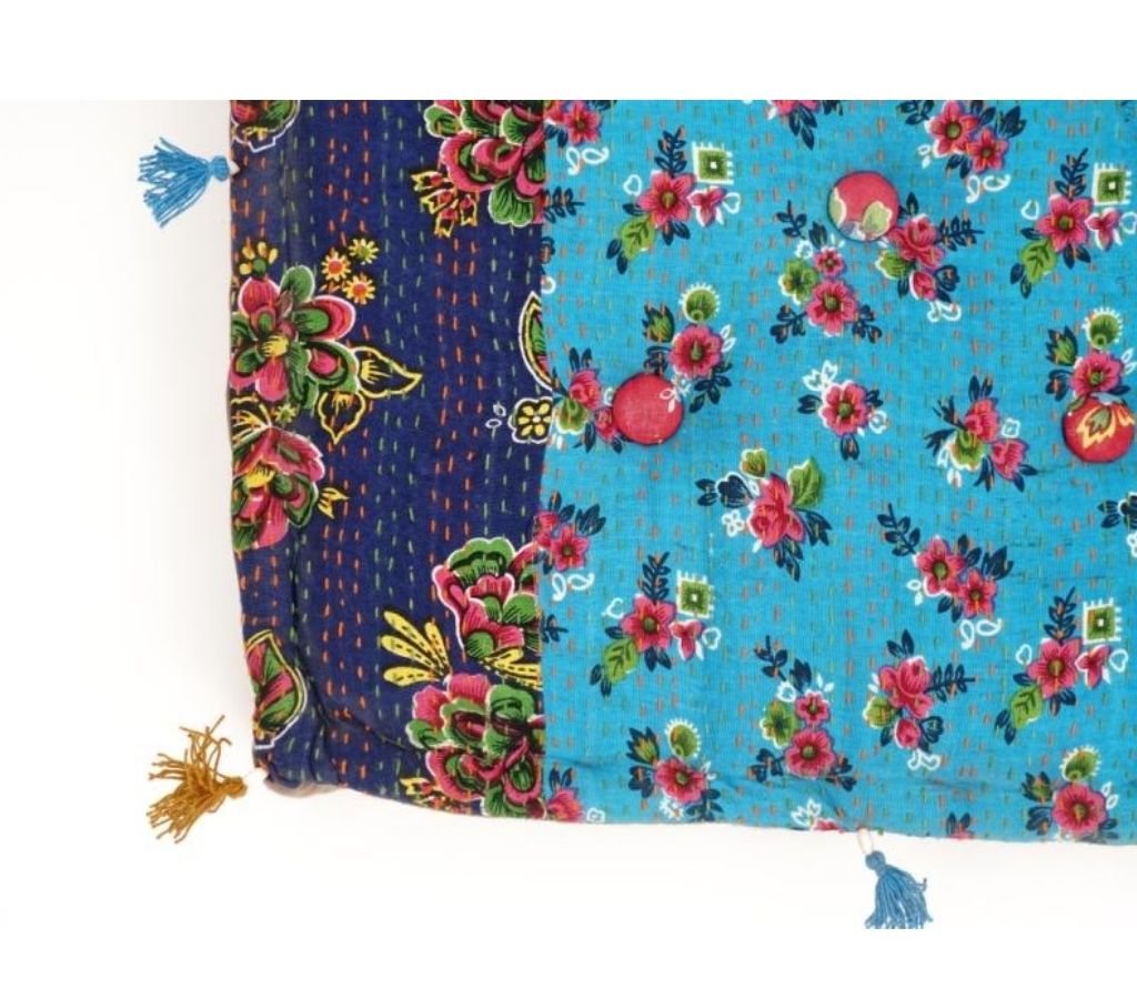 Floor cushion folded showing pattern repeat of hand block print | Myyra Jaipur