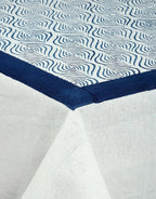 Close-up of hand block print on organic cotton table cover | Myyra Jaipur