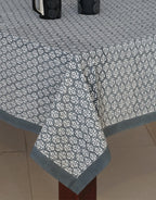 Grey & White Botanical Jaal Hand Block Printed Cotton Table Cover