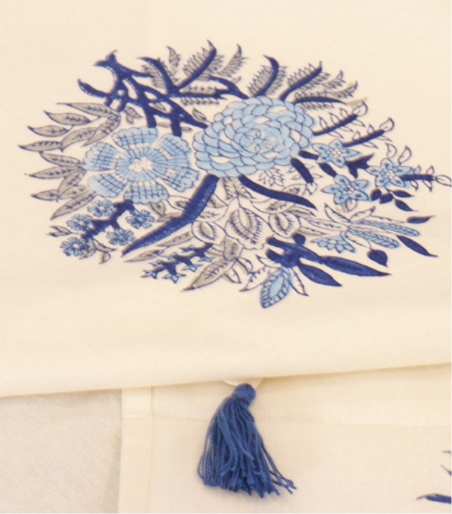 Table runner folded showing pattern repeat of hand block print | Myyra Jaipur