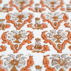 Close-up of hand block print on organic cotton running fabric | Myyra Jaipur