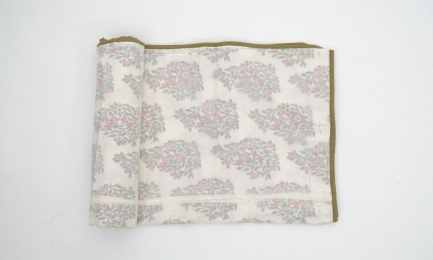 Close-up of hand block print on organic cotton dohar (lightweight cotton quilt) | Myyra Jaipur