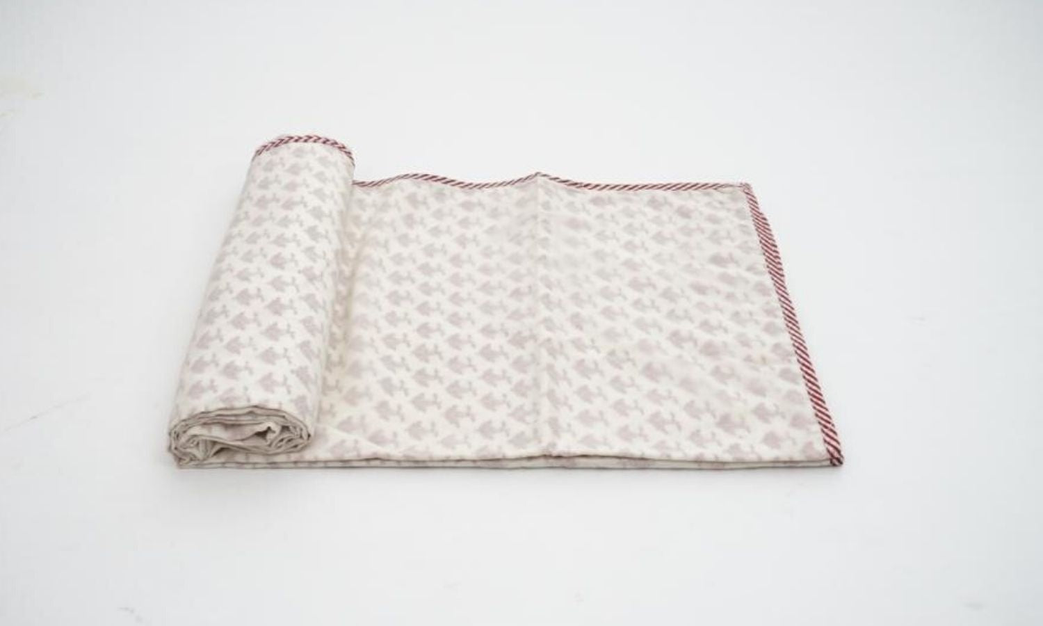 Dohar (lightweight cotton quilt) folded showing pattern repeat of hand block print | Myyra Jaipur