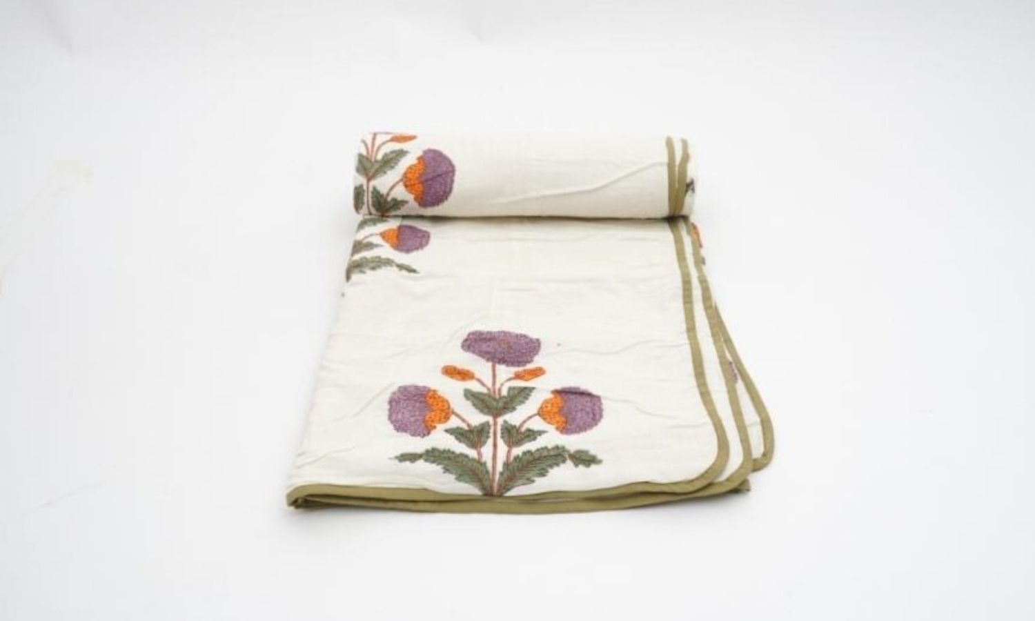 Close-up of hand block print on organic cotton dohar (lightweight cotton quilt) | Myyra Jaipur