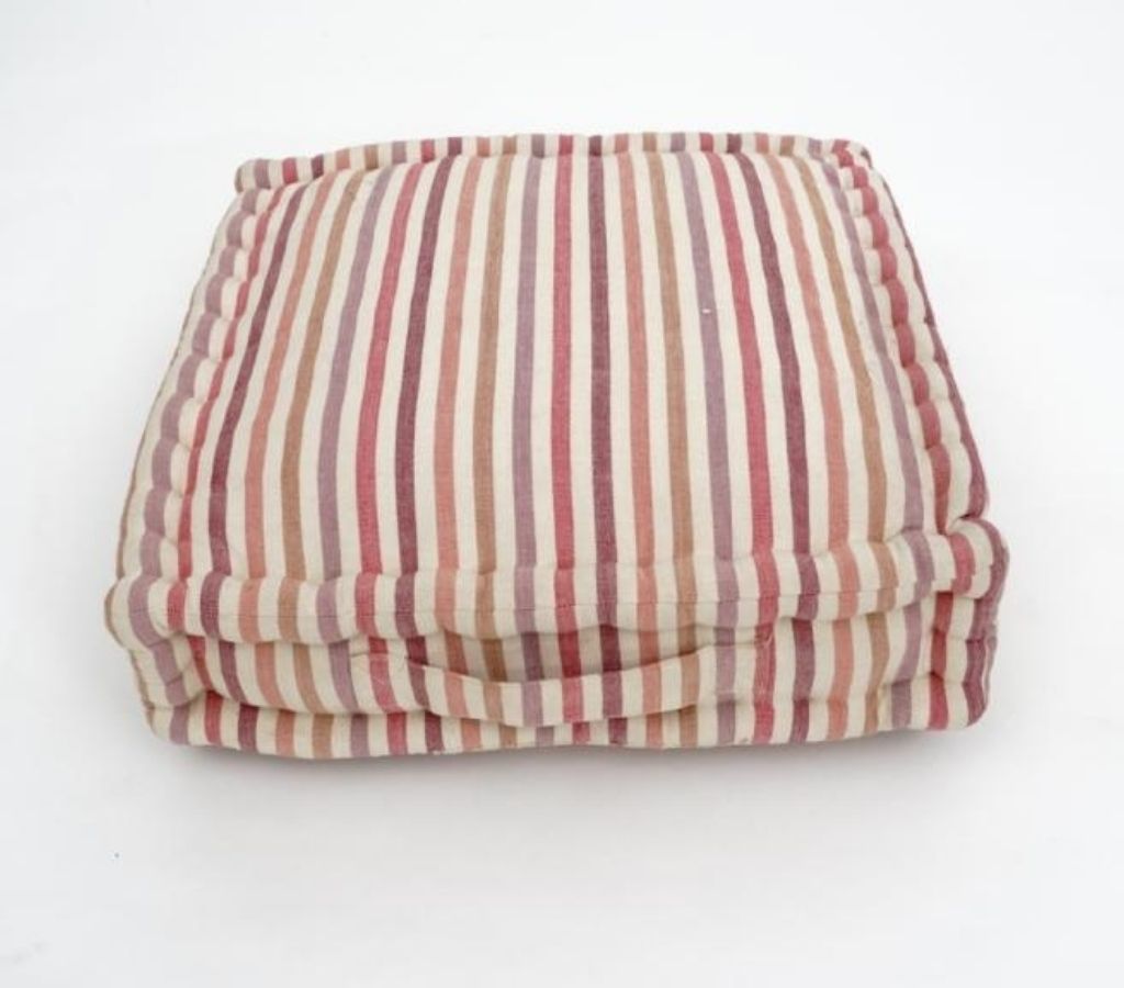 Close-up of hand block print on organic cotton floor cushion | Myyra Jaipur
