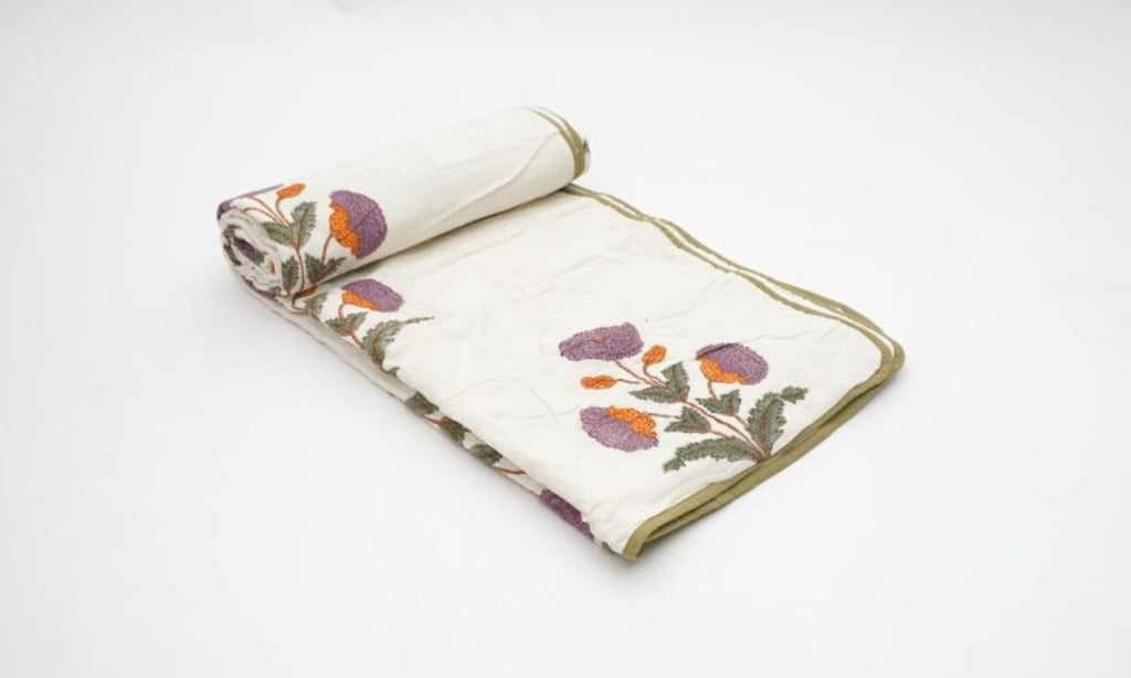 Hand block printed organic cotton dohar (lightweight cotton quilt) | Myyra Jaipur
