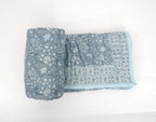 Close-up of hand block print on organic cotton quilt | Myyra Jaipur