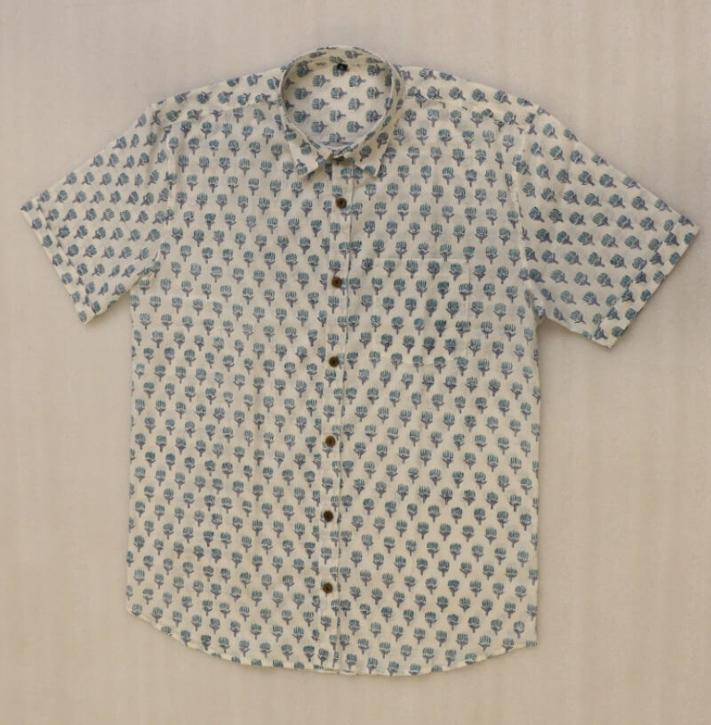 Half Sleeve Shirt Hand Block Printed Cotton