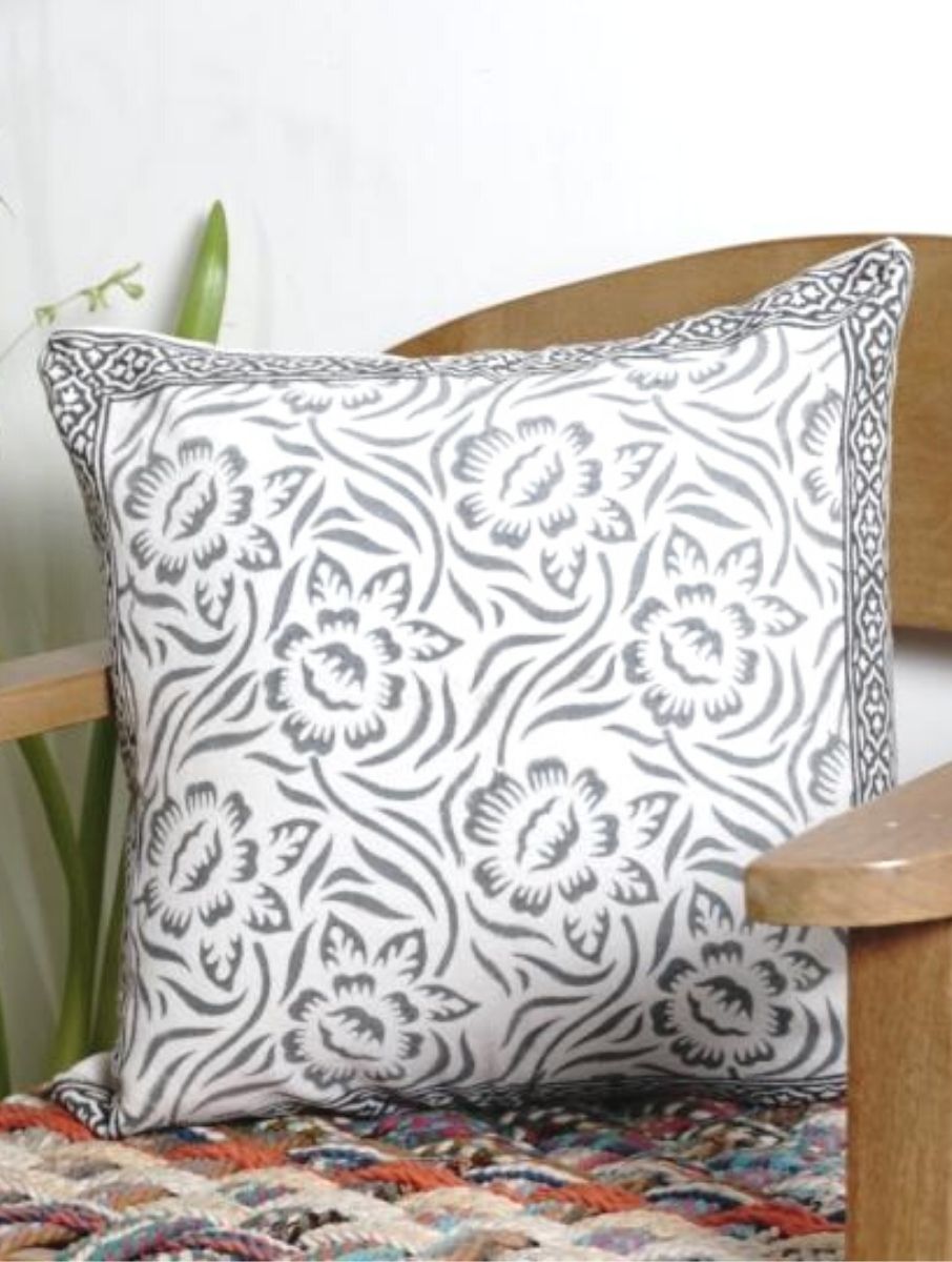 Hand block printed organic cotton cushion cover | Myyra Jaipur