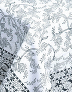 Close-up of hand block print on organic cotton table cover | Myyra Jaipur