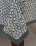 Grey & White Botanical Jaal Hand Block Printed Cotton Table Cover