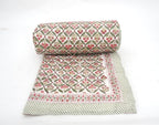 Close-up of hand block print on organic cotton quilt | Myyra Jaipur