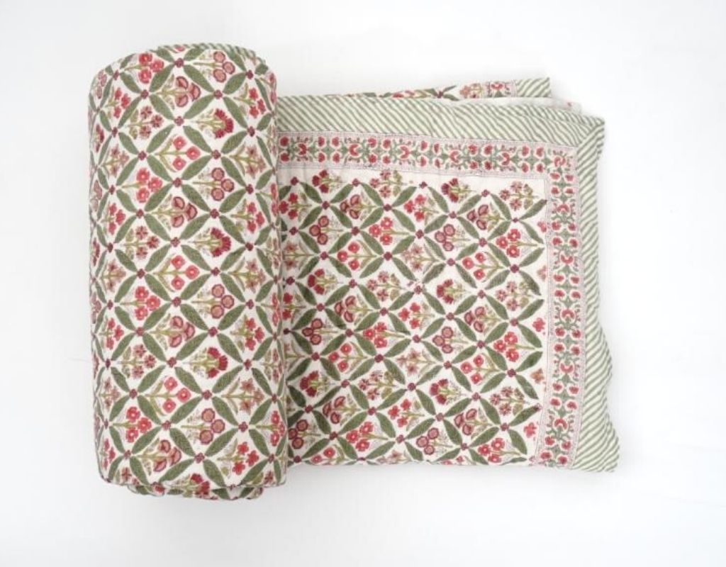 Hand block printed organic cotton quilt from Jaipur | Myyra