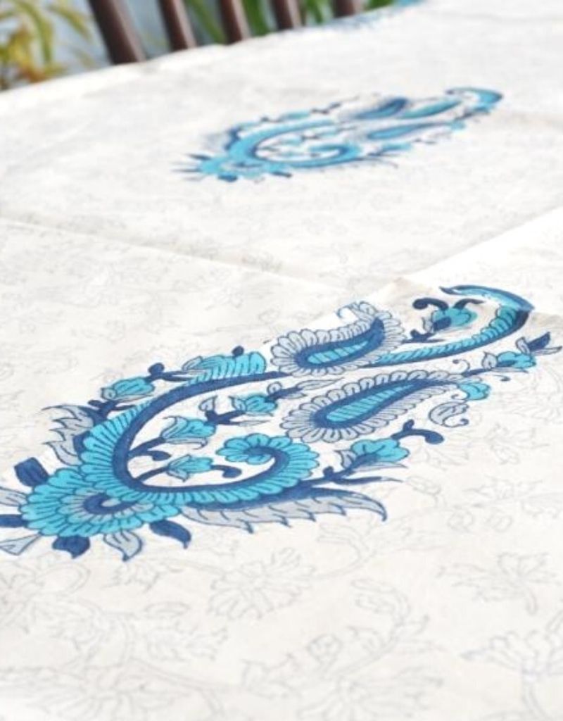 Table cover folded showing pattern repeat of hand block print | Myyra Jaipur