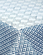 Close-up of hand block print on organic cotton table cover | Myyra Jaipur