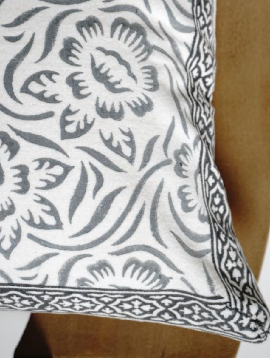 Cushion cover folded showing pattern repeat of hand block print | Myyra Jaipur
