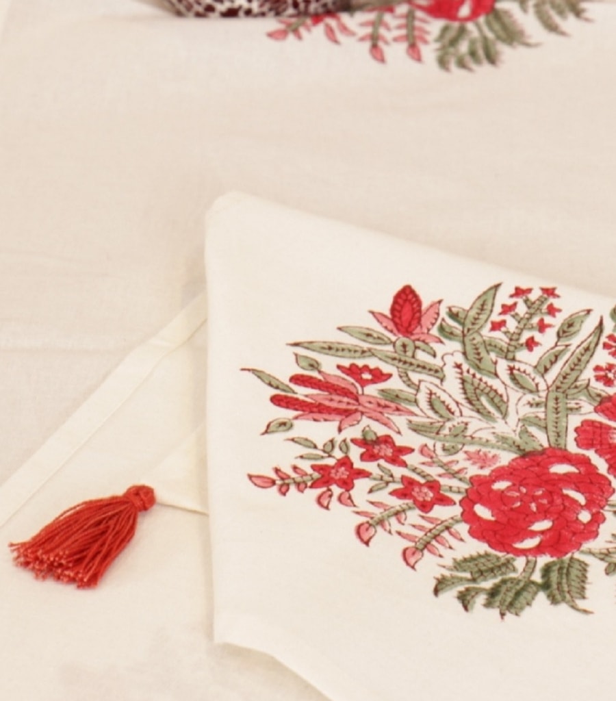 Table runner folded showing pattern repeat of hand block print | Myyra Jaipur