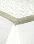 Close-up of hand block print on organic cotton table cover | Myyra Jaipur