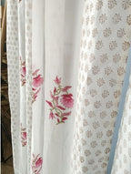 Close-up of hand block print on organic cotton curtain | Myyra Jaipur