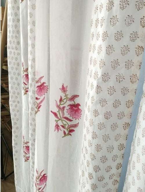 Close-up of hand block print on organic cotton curtain | Myyra Jaipur