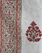 Close-up of hand block print on organic cotton table cover | Myyra Jaipur
