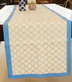 Close-up of hand block print on organic cotton table runner | Myyra Jaipur