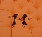 Close-up of hand block print on organic cotton floor cushion | Myyra Jaipur