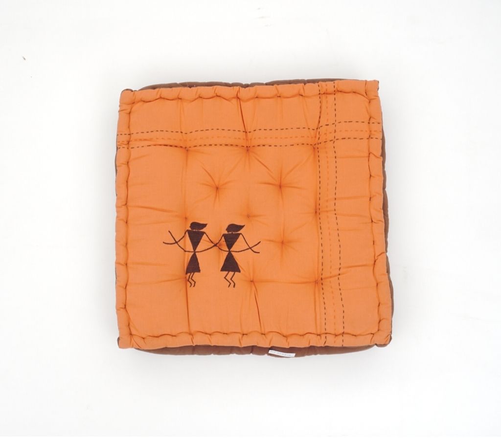Floor cushion folded showing pattern repeat of hand block print | Myyra Jaipur