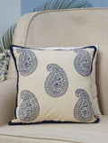 Cream & Indigo Paisley Hand Block Printed Cotton Cushion Cover