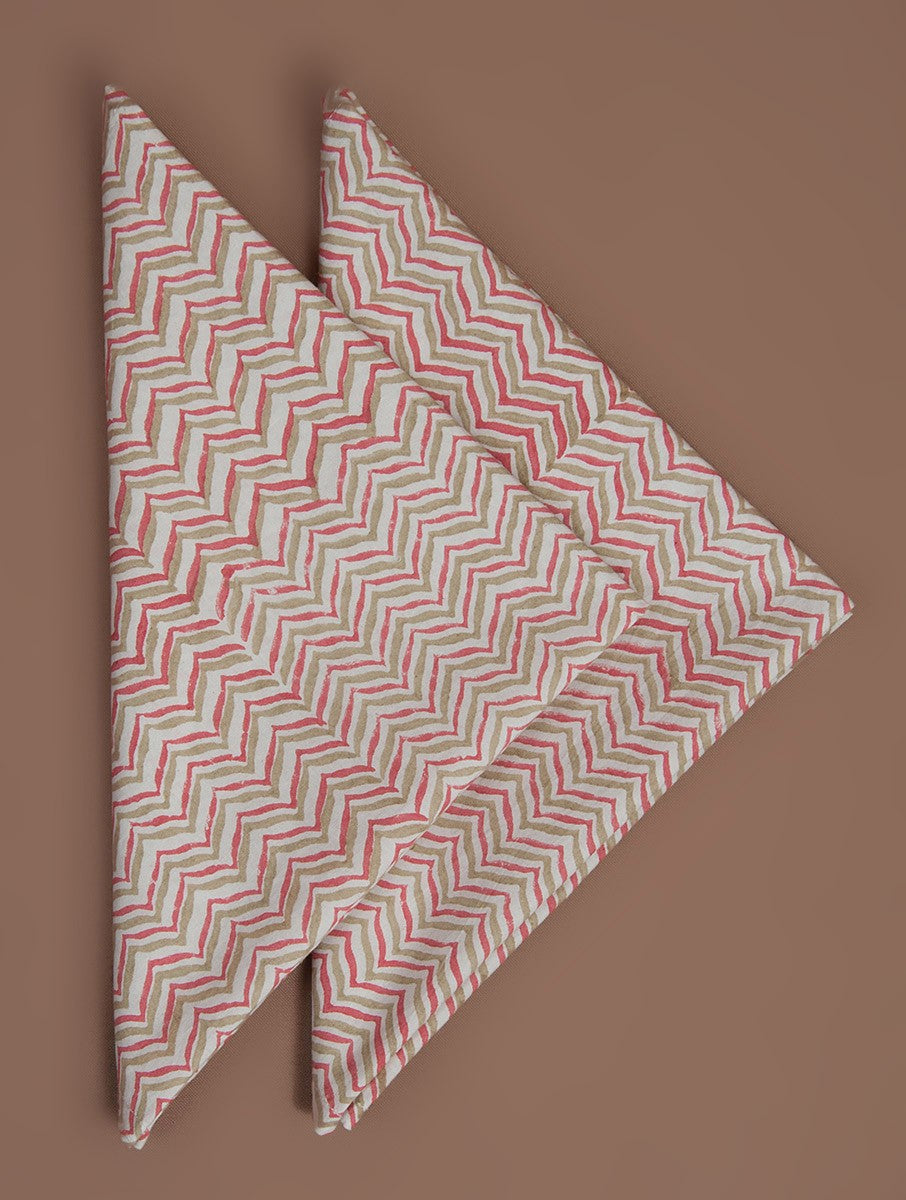 Close-up of hand block print on organic cotton napkin | Myyra Jaipur