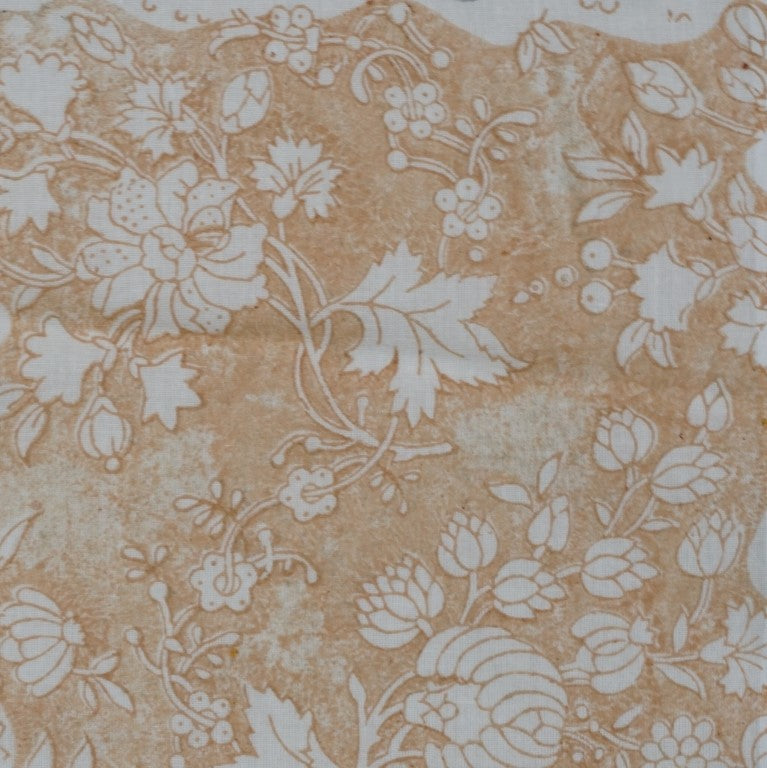 Beige & White Vintage Floral Jaal Hand Block Printed Cotton Yardage