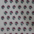 Pink & Green Floral Sprig Hand Block Printed Cotton Yardage