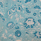 Close-up of hand block print on organic cotton running fabric | Myyra Jaipur