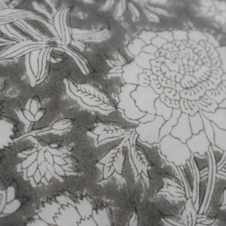 Close-up of hand block print on organic cotton running fabric | Myyra Jaipur
