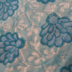 Close-up of hand block print on organic cotton running fabric | Myyra Jaipur