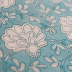 Close-up of hand block print on organic cotton running fabric | Myyra Jaipur