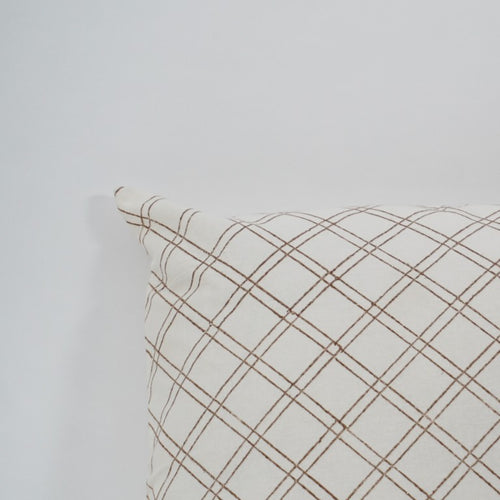 Close-up of hand block print on organic cotton cushion cover | Myyra Jaipur