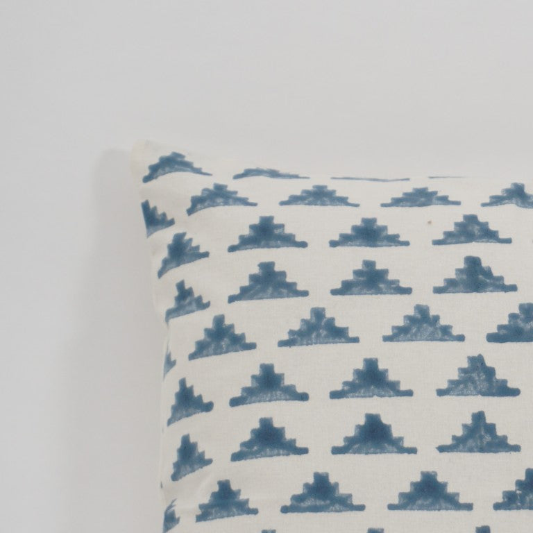 Close-up of hand block print on organic cotton cushion cover | Myyra Jaipur