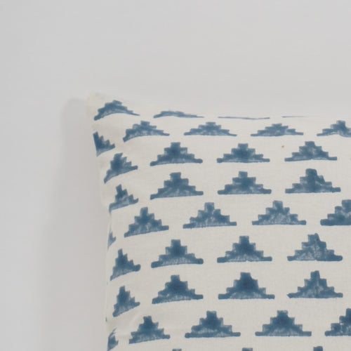 Close-up of hand block print on organic cotton cushion cover | Myyra Jaipur